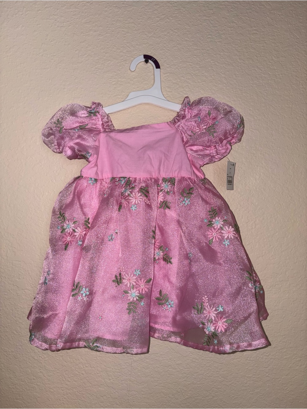 Girls Pink Floral Puff-Sleeve Party Dress